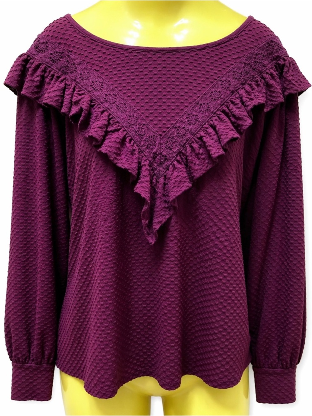 J. Crew Plum Textured Ruffle Yoke Blouse
